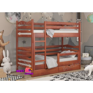Кровать Двухъярусная с Ящиками 80х190 и бортиком защитным внизу Wellmebely Эрика Трансформер сосна Яблоня Л6