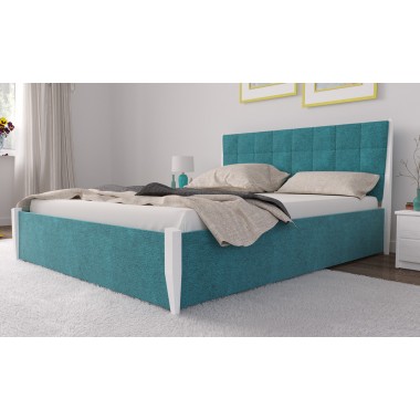 Кровать двуспальная ЧДК 180x200 Токио с подъемным механизмом Велюр Аквамарин (дерево ольха) ножки Белые