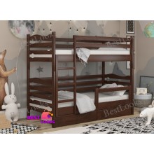 Кровать Двухъярусная с Ящиками 80х190 и бортиком защитным внизу Wellmebely Эрика Трансформер сосна Орех Темный Л6