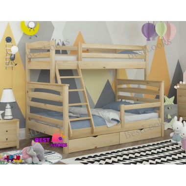 Кровать Двухъярусная с Ящиками 80х120х190 и бортиком защитным внизу Wellmebely Кай Трансформер сосна Бук Л6
