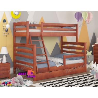 Кровать Двухъярусная с Ящиками 80х120х190 и бортиком защитным внизу Wellmebely Кай Трансформер сосна Яблоня Л6