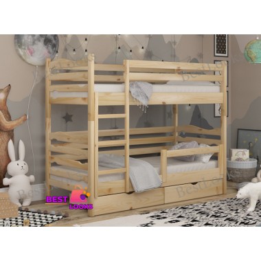 Кровать Двухъярусная с Ящиками 80х190 и бортиком защитным внизу Wellmebely Эрика Трансформер сосна Бук Л6