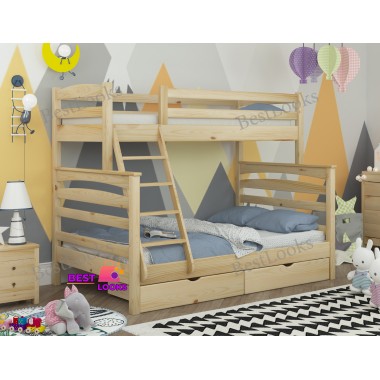 Кровать Двухъярусная с Ящиками 80х120х190 Wellmebely Кай Трансформер сосна Бук Л6
