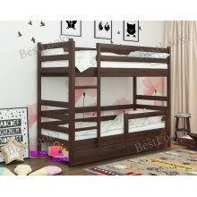 Кровать Двухъярусная с Ящиками 80х190 и бортиком защитным внизу Wellmebely Соня Трансформер сосна Орех Темный Л6