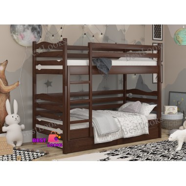 Кровать Двухъярусная с Ящиками 80х190 Wellmebely Эрика Трансформер сосна Орех Темный Л6
