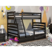 Кровать Двухъярусная с Ящиками 80х120х190 и бортиком защитным внизу Wellmebely Кай Трансформер сосна Венге Л6