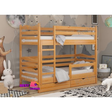 Кровать Двухъярусная с Ящиками 80х190 и бортиком защитным внизу Wellmebely Эрика Трансформер сосна Ольха Л6