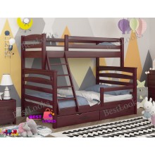 Кровать Двухъярусная с Ящиками 80х120х190 и бортиком защитным внизу Wellmebely Кай Трансформер сосна Махонь Л6