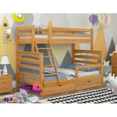 Кровать Двухъярусная с Ящиками 80х120х190 и бортиком защитным внизу Wellmebely Кай Трансформер сосна Ольха Л6