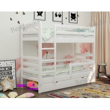 Кровать Двухъярусная с Ящиками 80х190 и бортиком защитным внизу Wellmebely Соня Трансформер сосна Белый Л6