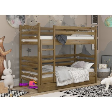Кровать Двухъярусная с Ящиками 80х190 Wellmebely Эрика Трансформер сосна Орех Светлый Л6