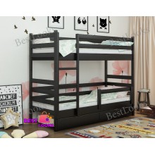 Кровать Двухъярусная с Ящиками 80х190 и бортиком защитным внизу Wellmebely Соня Трансформер сосна Венге Л6